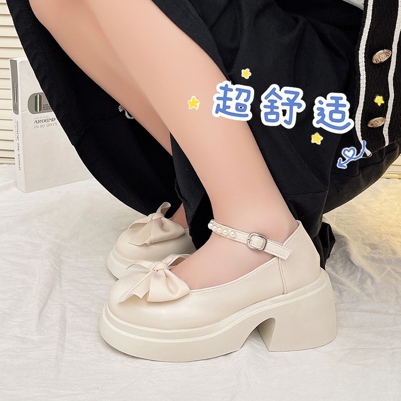 Giày lolita nơ quai ngọc đế cao