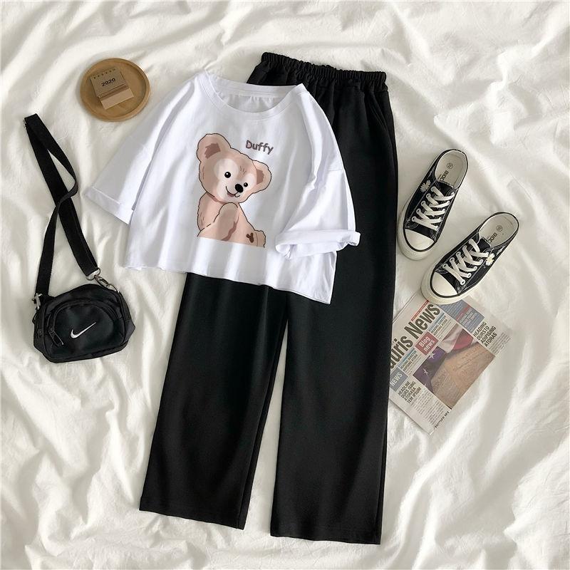 Set áo thun gấu nâu kèm quần ống rộng - tại bahada