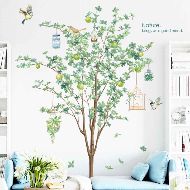 Decal dán tường cây lựu, trang trí phòng khách