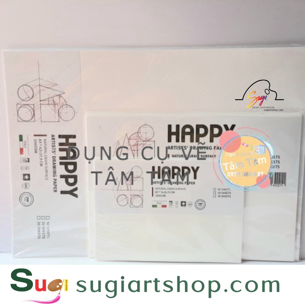 -giấy vẽ happy 200gsm/160gsm a5/a4/a3 xấp 10 tờ -