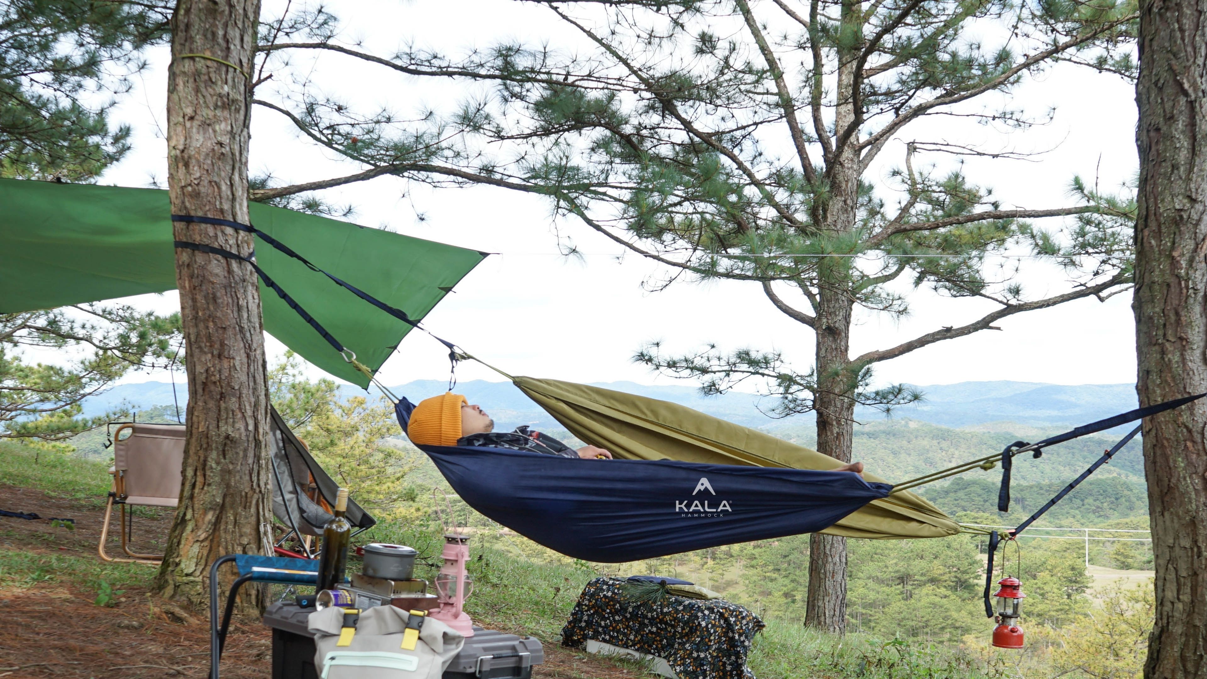 Võng dù polyester trơn 2 LỚP tặng 5m dây
