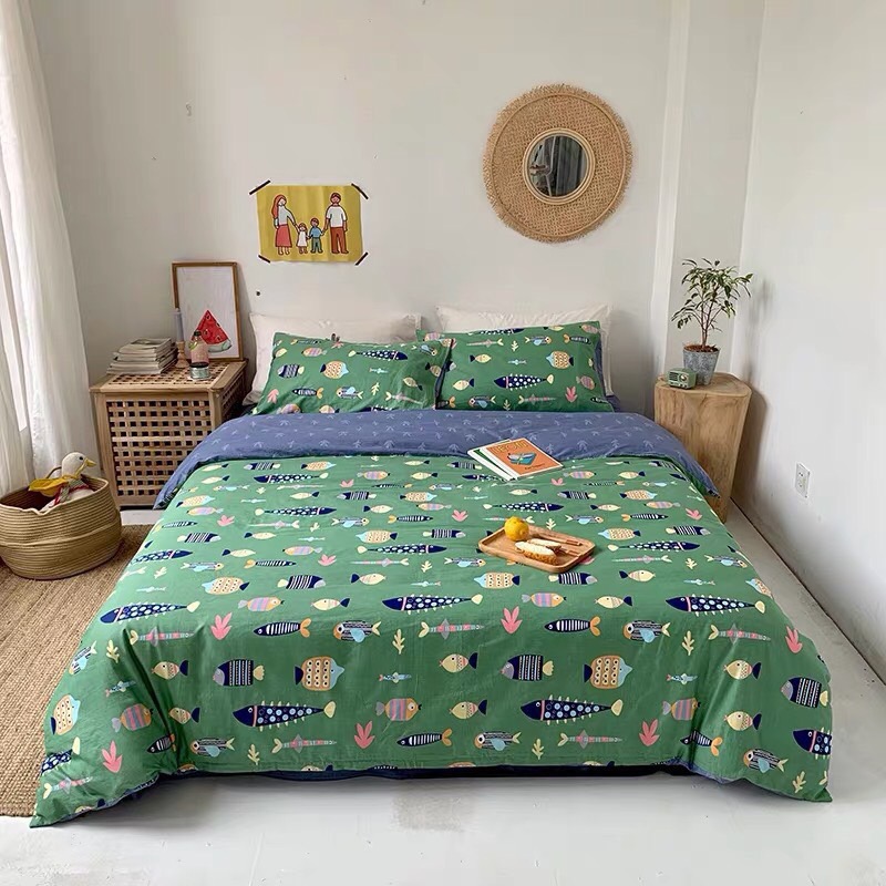 Trọn Bộ 4 Món Chăn Ga Gối Cotton Poly Nhập Mẫu ĐÀN CÁ