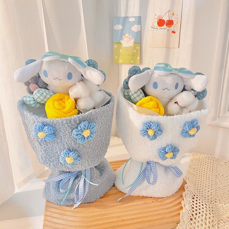Bó hoa gấu bông thỏ cún hoa len