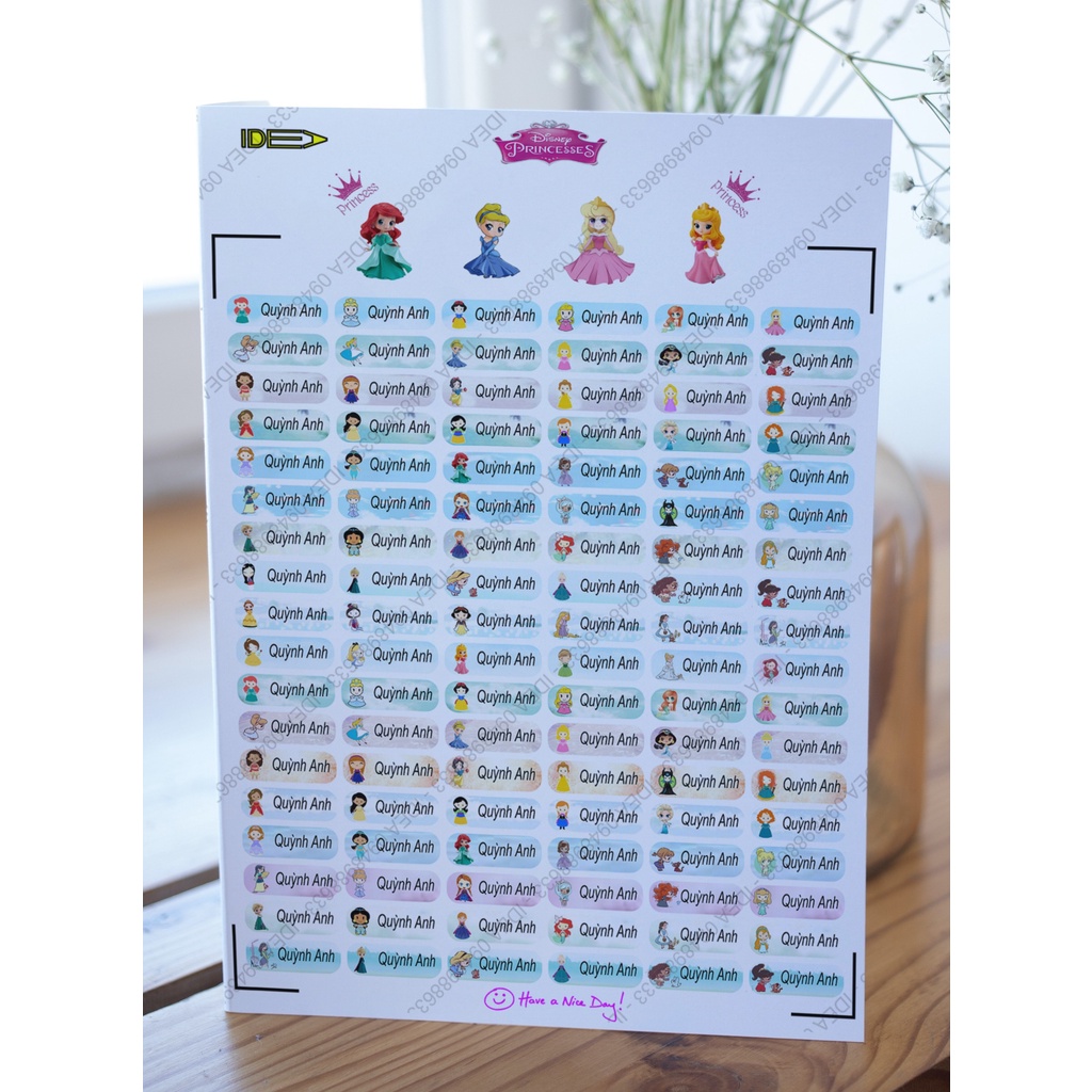 108 STICKER DÁN ĐỒ DÙNG HỌC TẬP TÊN BÉ (IN THEO YÊU CẦU)