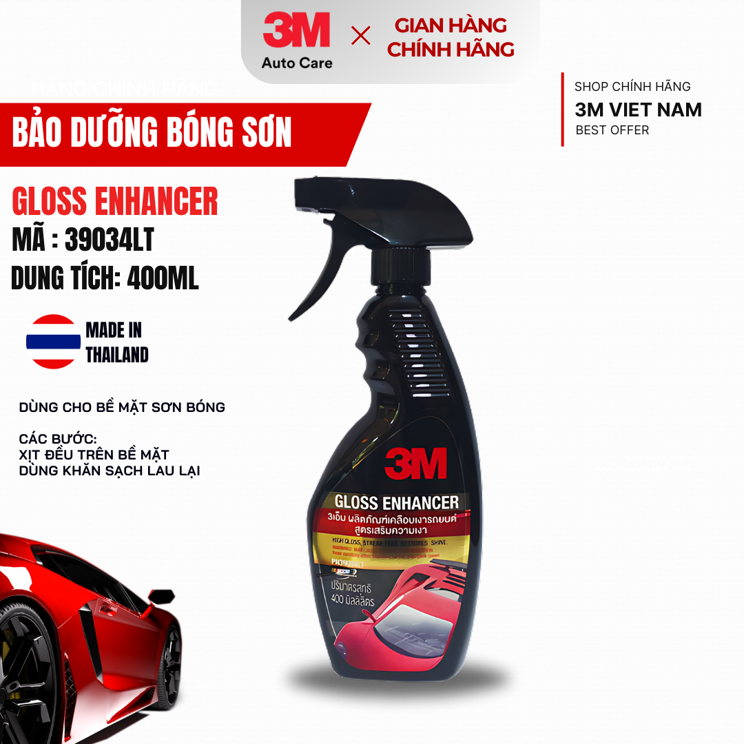 Chai xịt tăng độ bóng sơn 3M 39034LT-  400ml Dùng được cho ô tô và xe máy - Nk Thái Lan