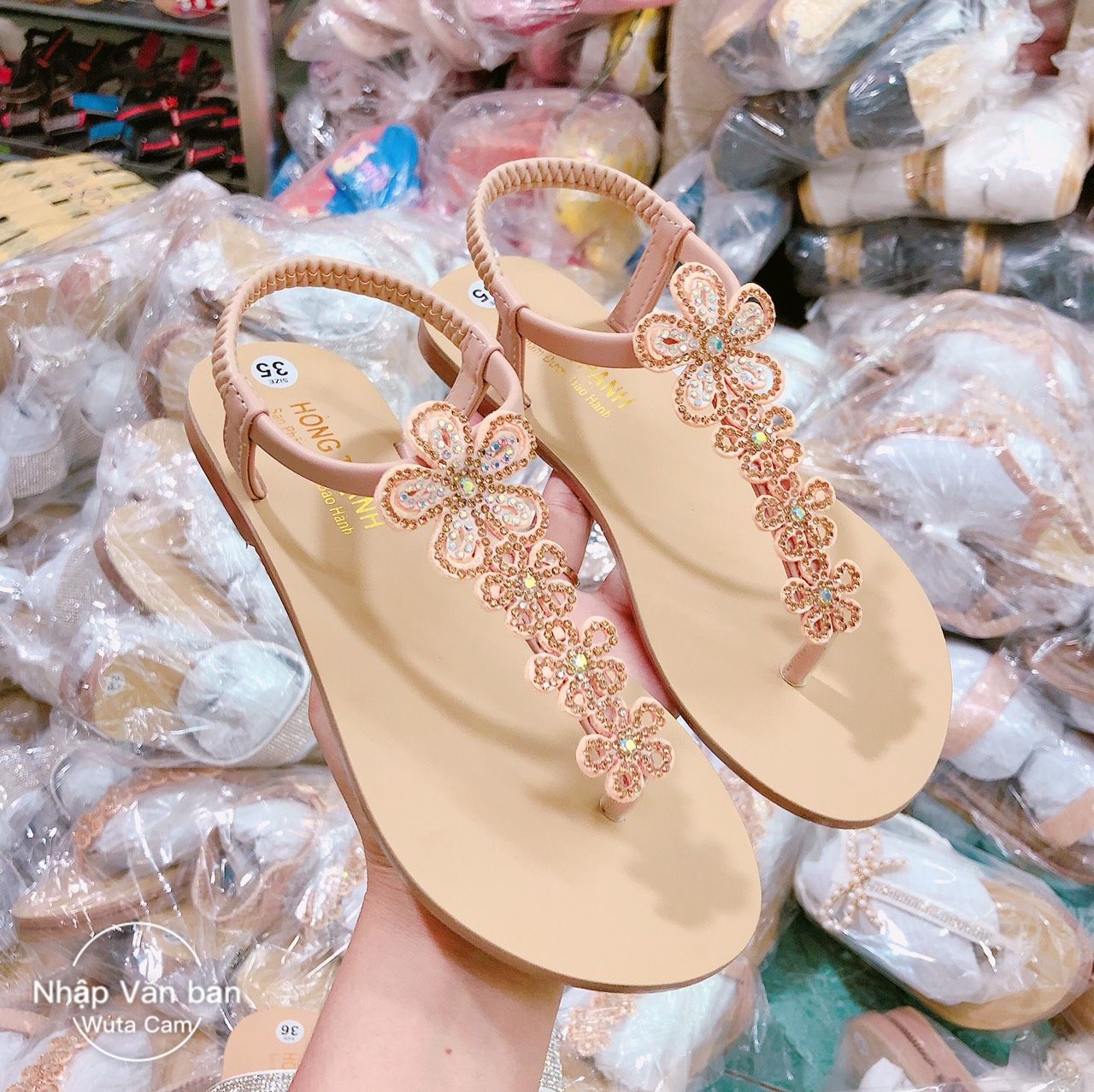 SANDAL ĐÍNH ĐÁ HÌNH BÔNG MAI.