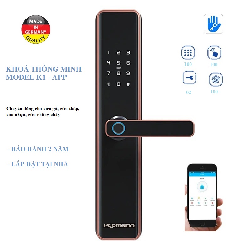 Khóa cửa vân tay, mở từ xa K1