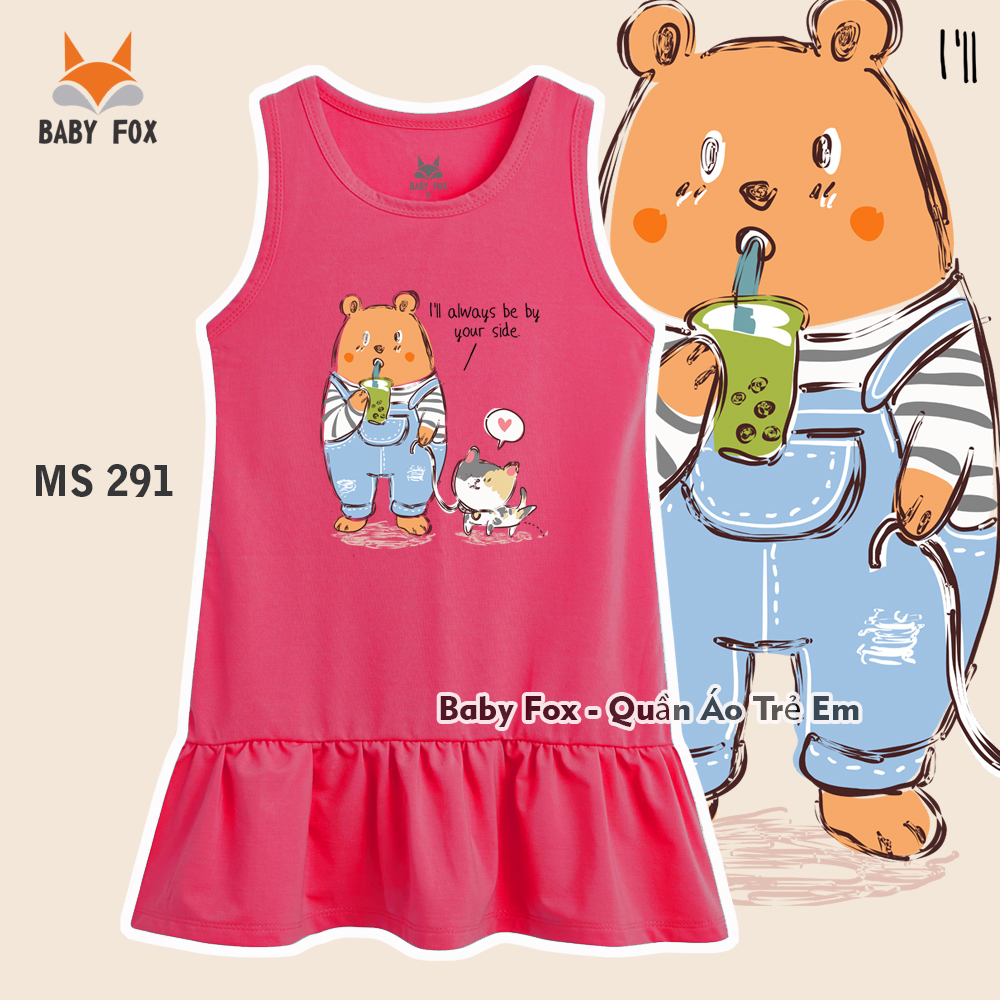 Váy đầm bé gái thun cotton 100% cao cấp, thương hiệu baby fox, hình mèo, thỏ đáng yêu g