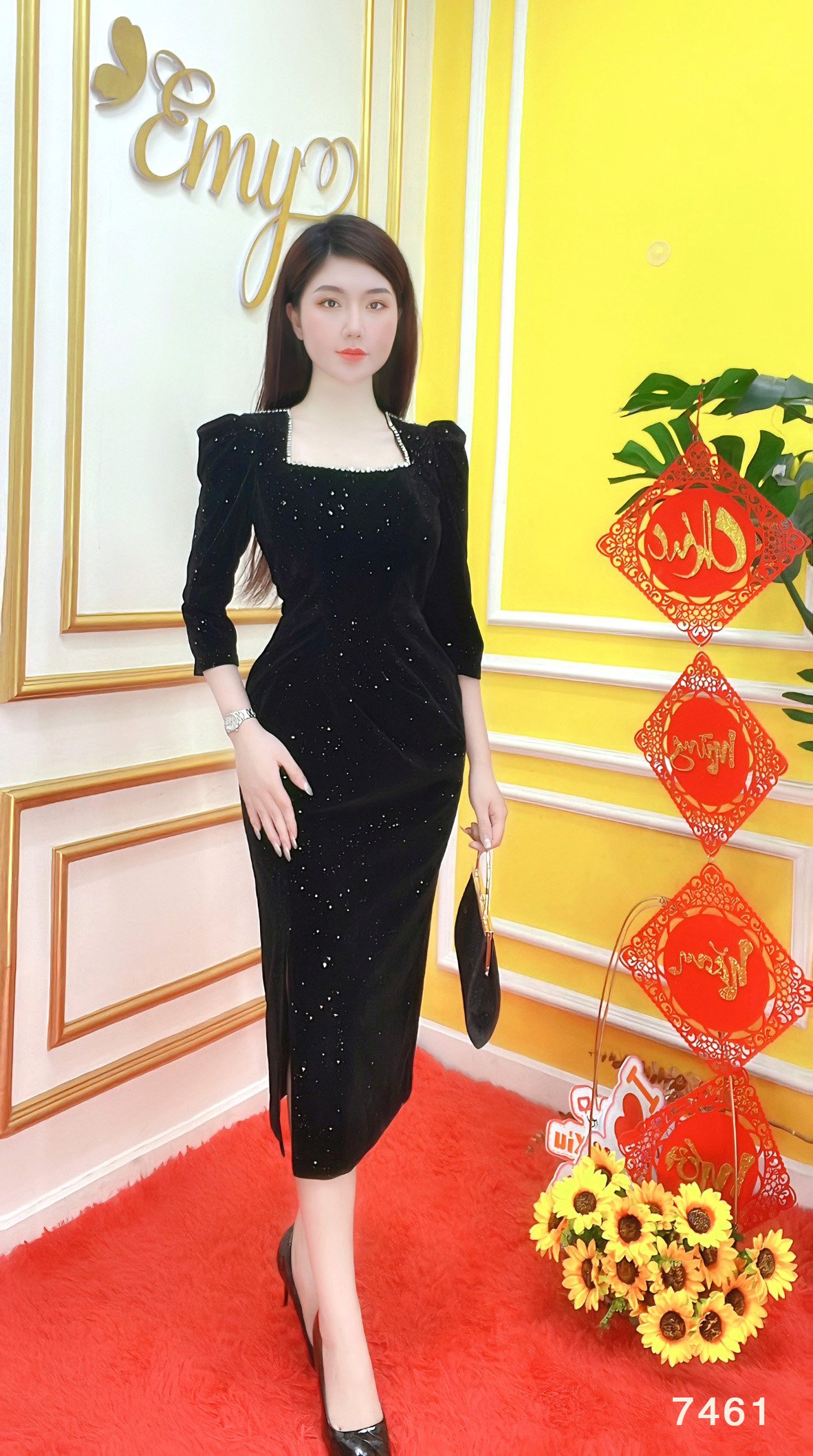 Đầm EMY EM7461 Body A Nhung Đen