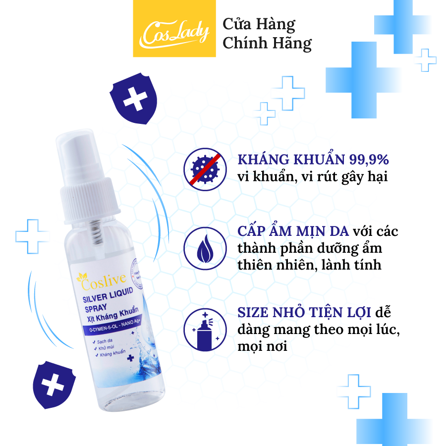 [HCM]XỊT KHÁNG KHUẨN NANO BẠC COSLIVE 120ML