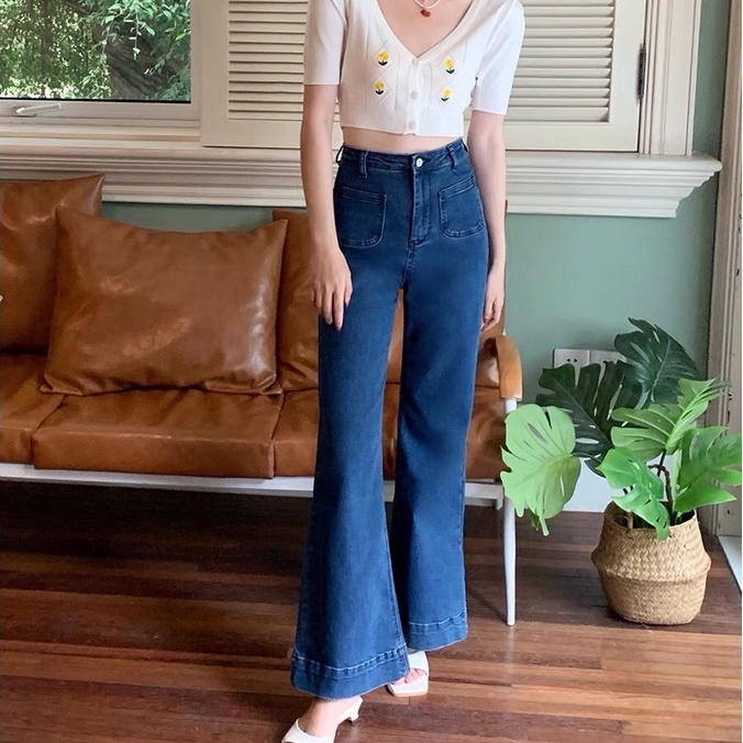 Quần jean cạp cao ống loe, quần jean phong cách Ulzzang,_J10