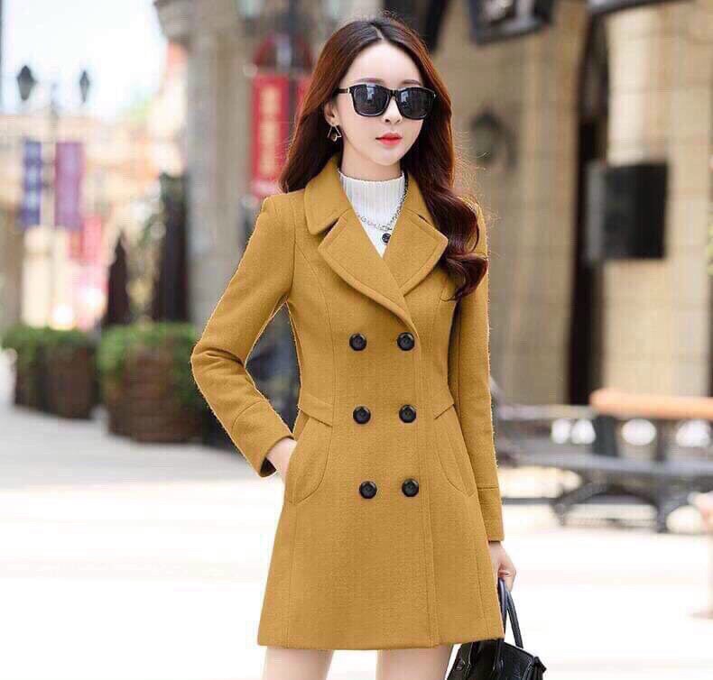 Áo khoát dạ phom dài cổ V phối nút XB4489