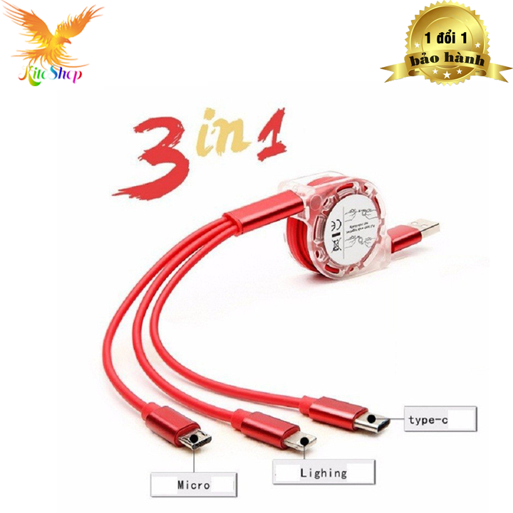 CÁP SẠC 3 ĐẦU ĐA NĂNG (LIGHTNING) CHO IPHONE, IPAD----MICRO USB CHO SAMSUNG ANDROID --- TYPE C OPPO
