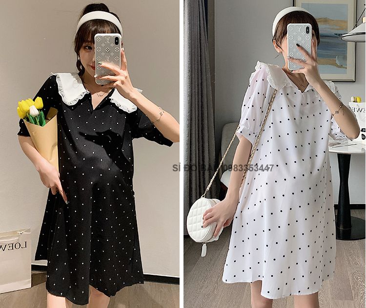 Đầm bầu suông cổ bèo chấm bi thoáng mát onesize (45kg-68kg) VM6623