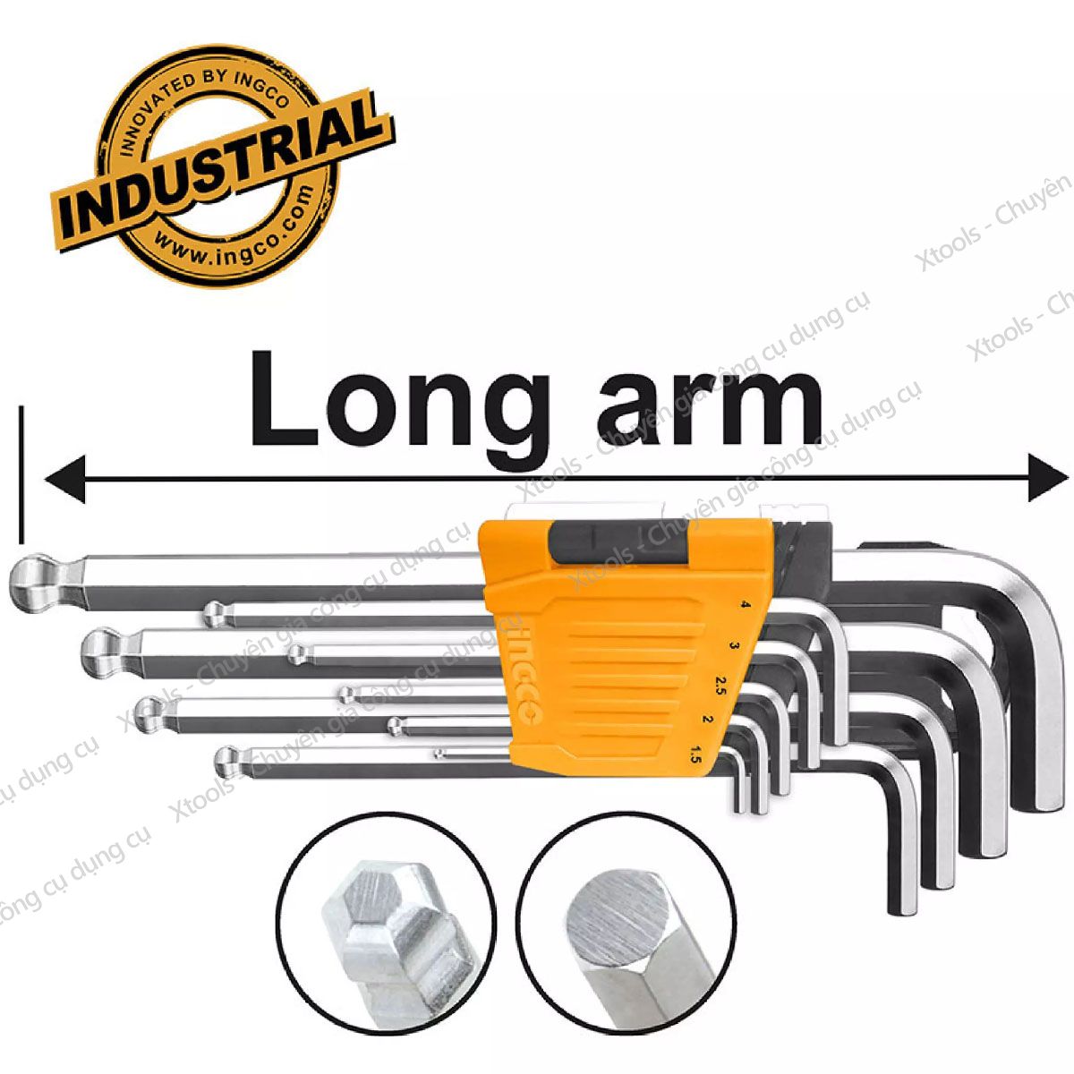 Set 9 key hexagonal round head ingco HHK12091 compact design. Lock hexagonal material CR-V, size 1.5-10mm, heat resistant and is plated with chrome steel. -48/T-product genuine [XTools] [xsafe]