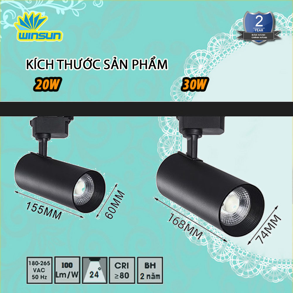 Đèn rọi ray COB ống bơ 20W, 30W