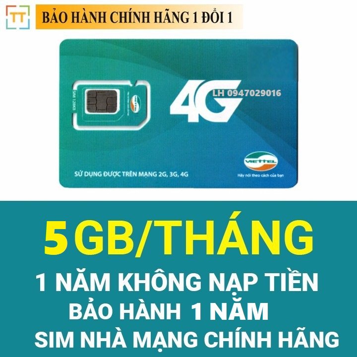 Sim 4G Viettel Trọn Gói 1 Năm (5GB/Tháng - Gói D500) Chuẩn Tốc Độ