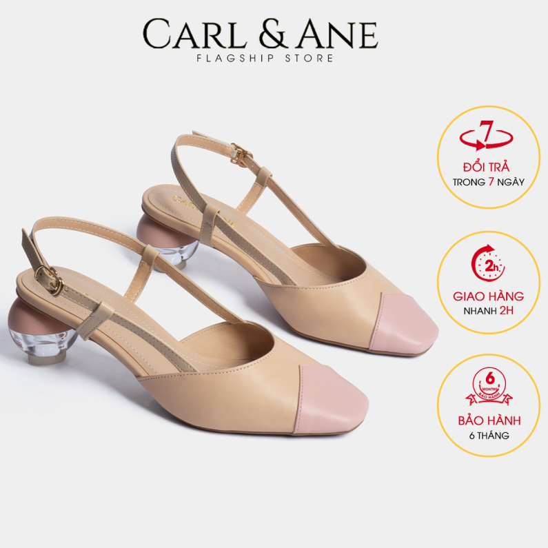Carl & Ane - Giày cao gót thời trang mũi vuông vá si gót mica trong phối dây tinh tế cao 5cm CL007 (NU) giá rẻ