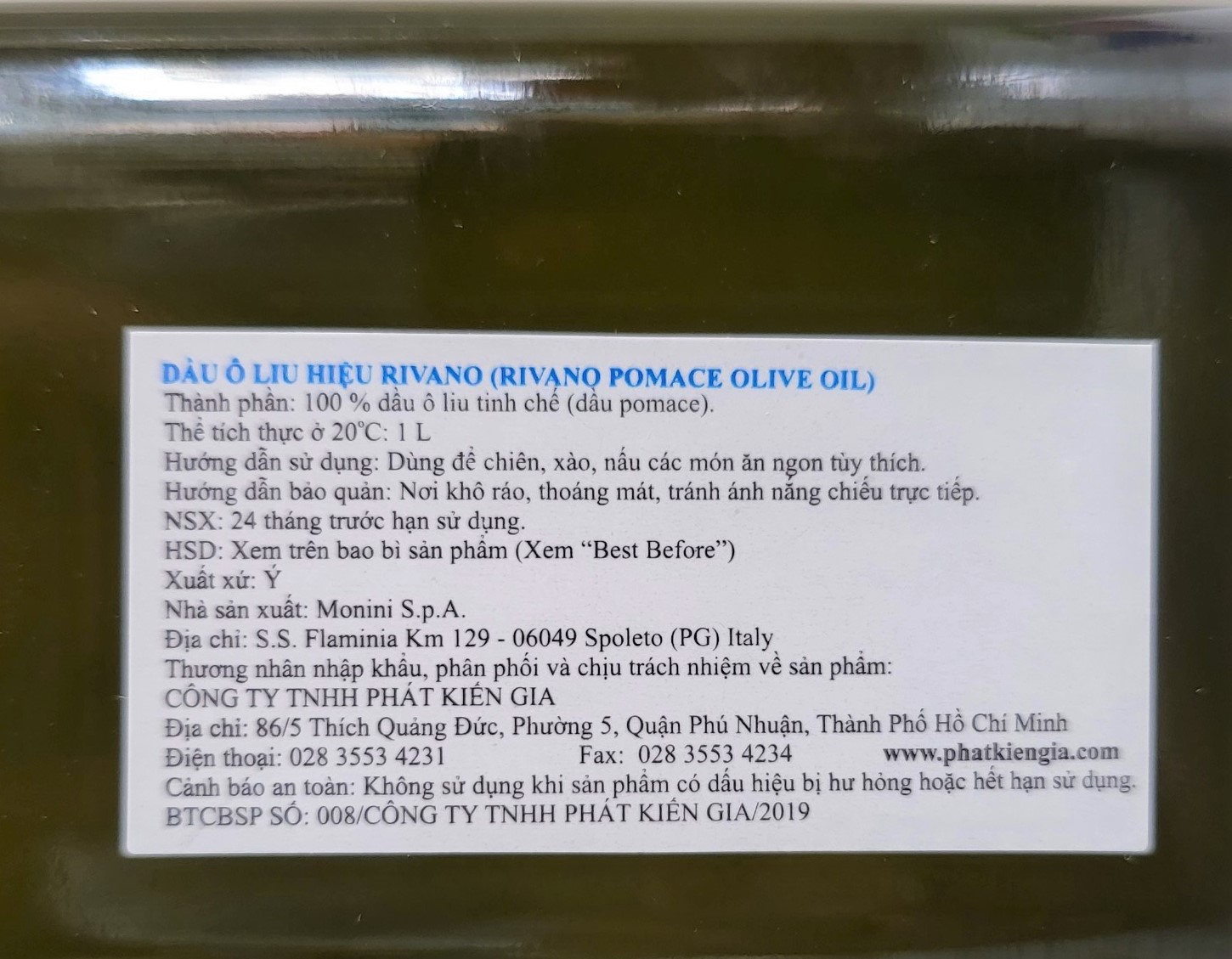 [Chai 1 Lít – POMACE ] DẦU Ô LIU TINH CHẾ [Italia] RIVANO Olive Oil (pkg)