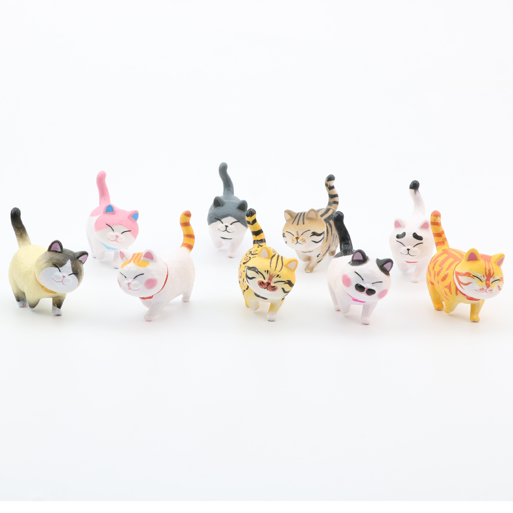 Set mô hình 9 mèo mập mini dễ thương, quàng thượng, boss mèo