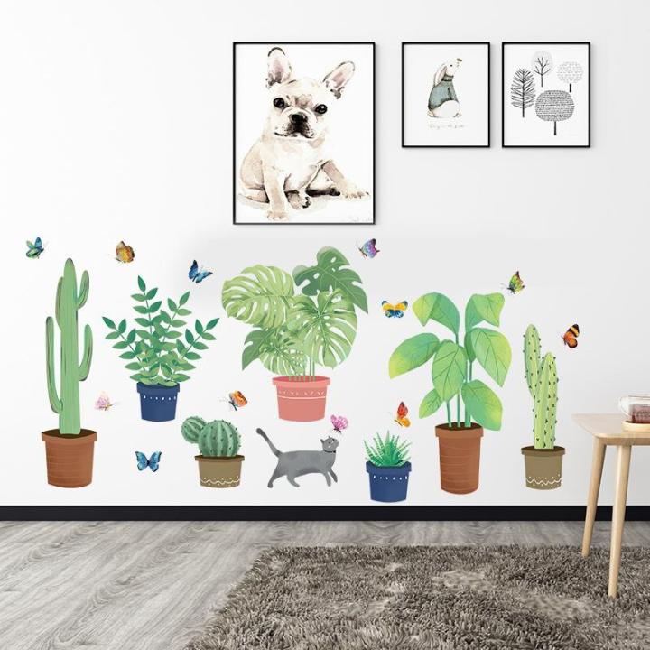 Decal giấy dán tường chậu xương rồng XL7248 - Decal dán tường cây xanh ,Decal dán tường hoa lá