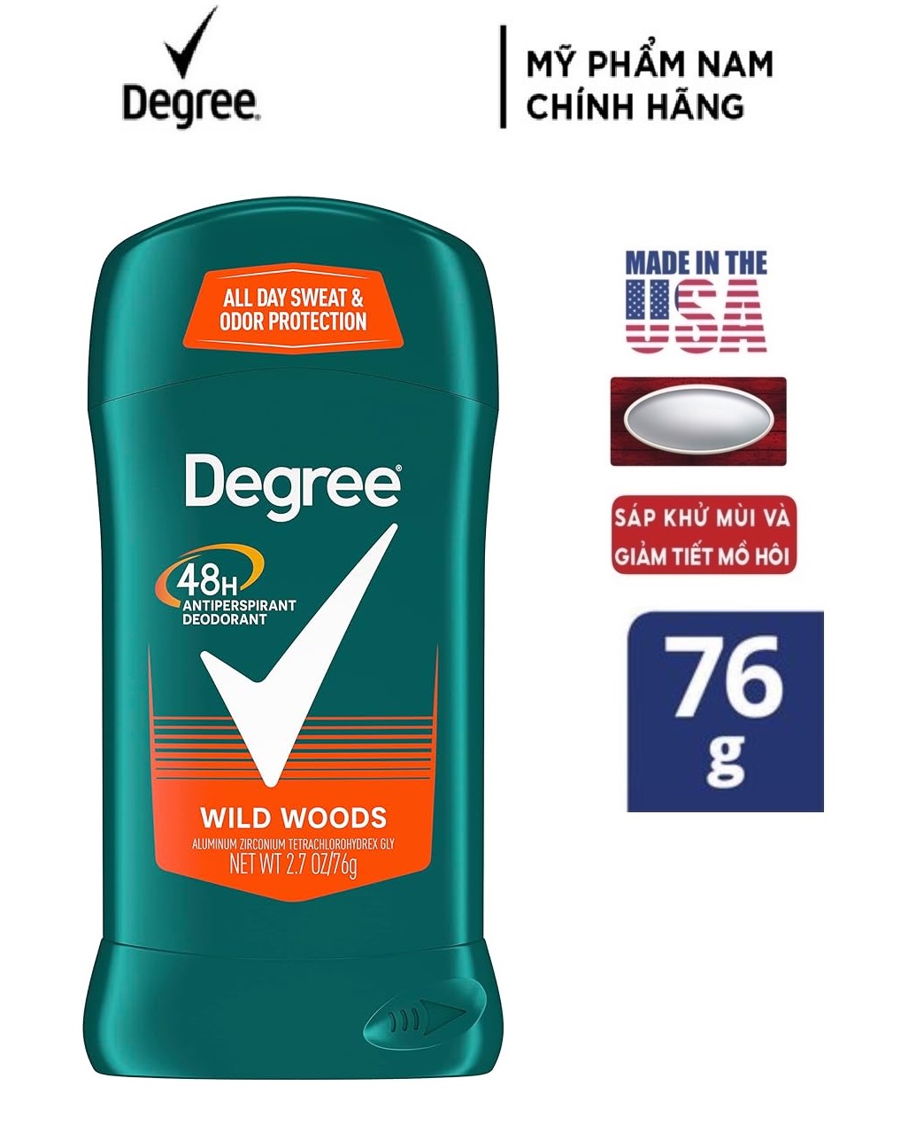 [USA] Lăn sáp khử mùi nam Degree Men Wild Woods Antiperspirant 76g (sáp trắng) - Mỹ