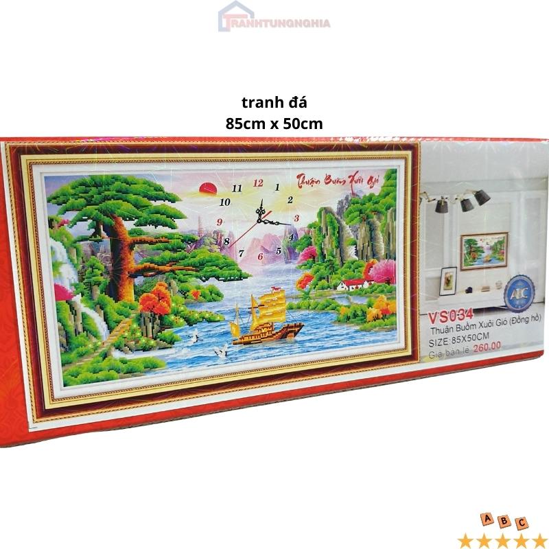 Tranh đính đá, tranh thêu chữ thập đồng hồ thuận buồm xuôi gió