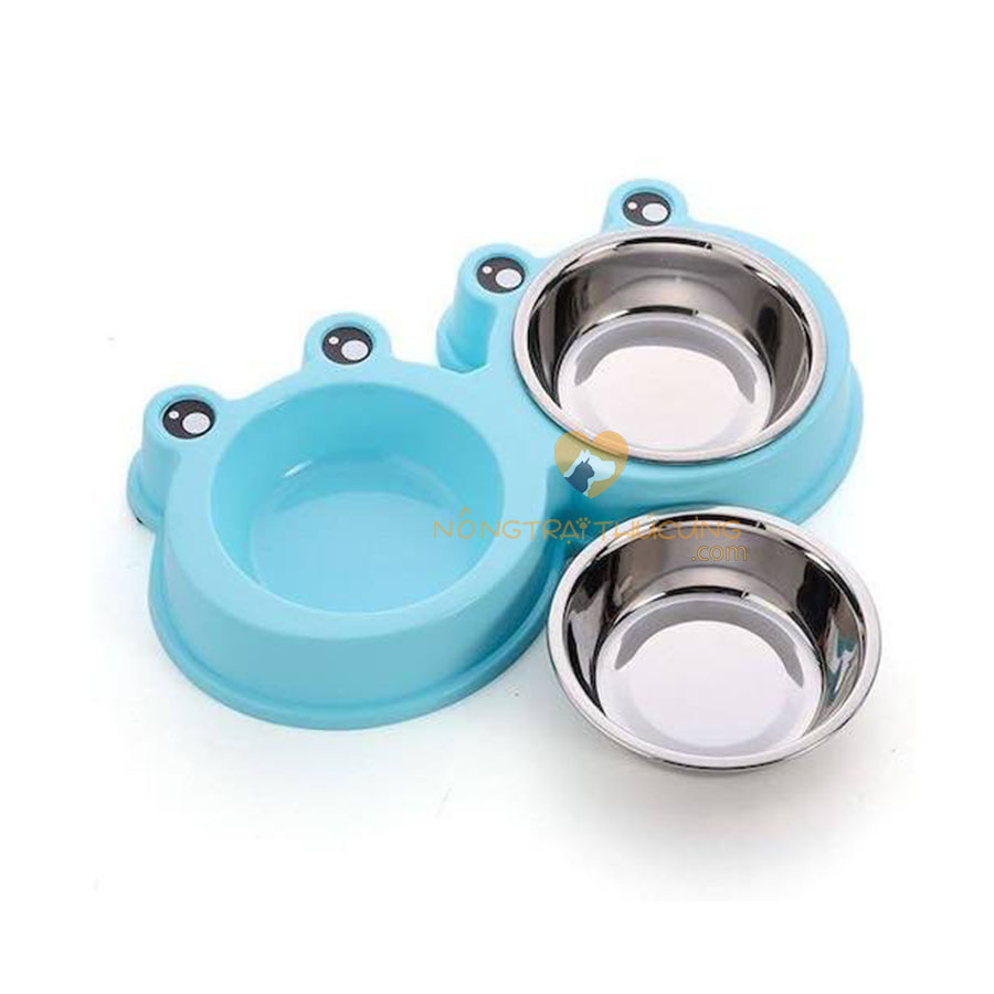 Bát Ăn Đôi Kèm Bát Inox Cho Chó Mèo – Hình Ếch - [Nông Trại Thú Cưng]