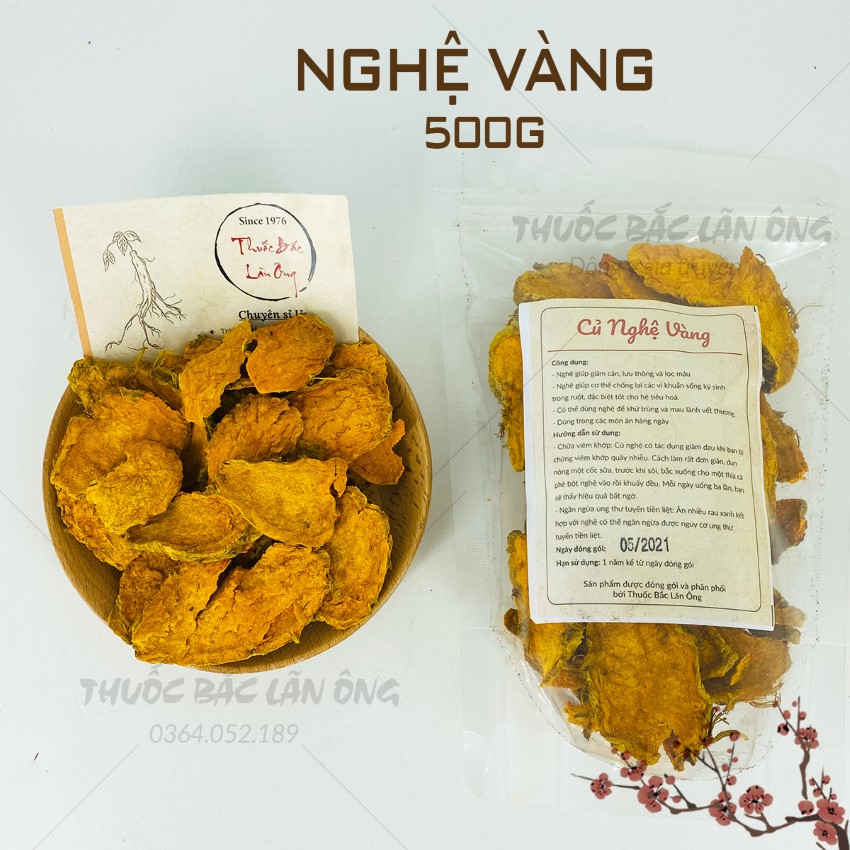 Dried Sliced ​​Yellow Turmeric, Clean 500g