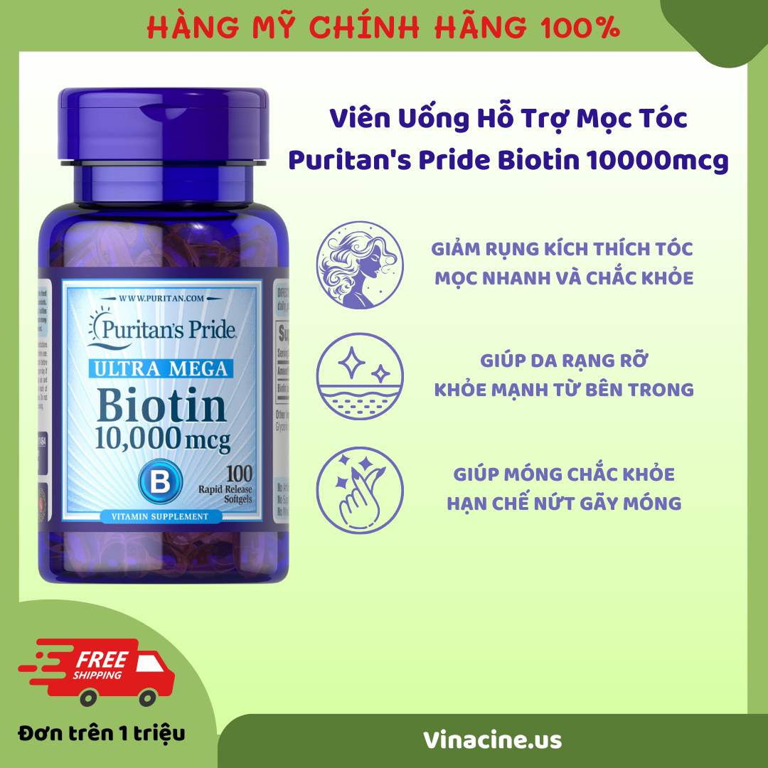 Viên Uống Hỗ Trợ Mọc Tóc Puritan's Pride Biotin 10000mcg