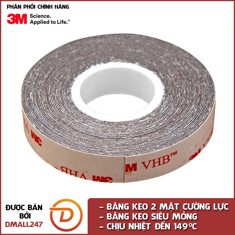 Băng keo cường lực siêu mỏng 3M khổ 10mm x 33m VHB 5915-10 - Dmall247, siêu dính, siêu bền