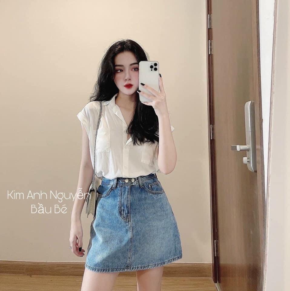 Áo sơ mi đũi trắng 2 túi tay cộc