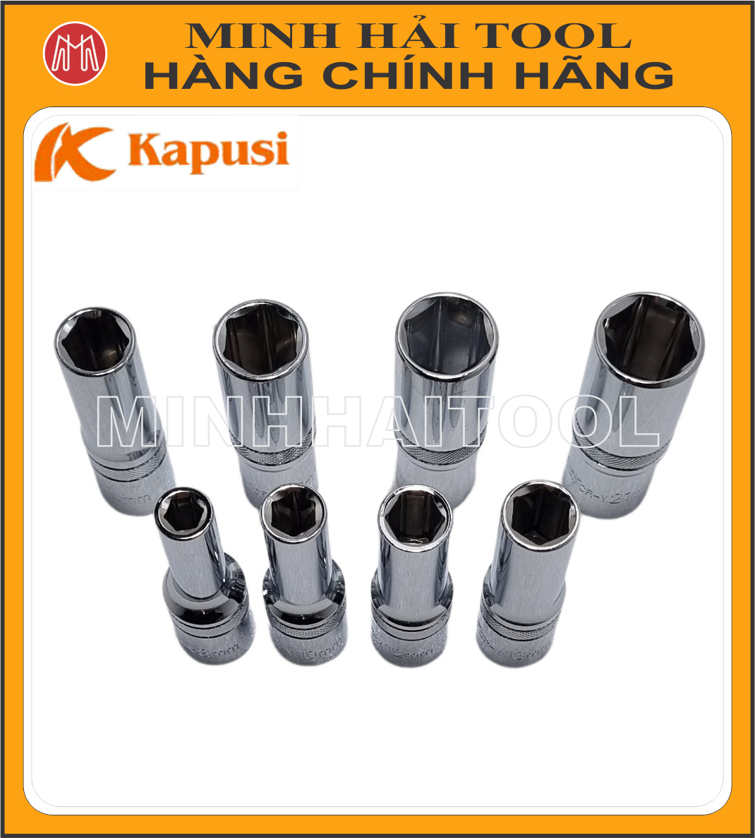 Kapusi Japan – Đầu tuýp 1/2” dài 78mm, cỡ 10mm (K-6572) và 14mm (K-6576). Chất liệu: Thép Cr-V mạ Chrome
