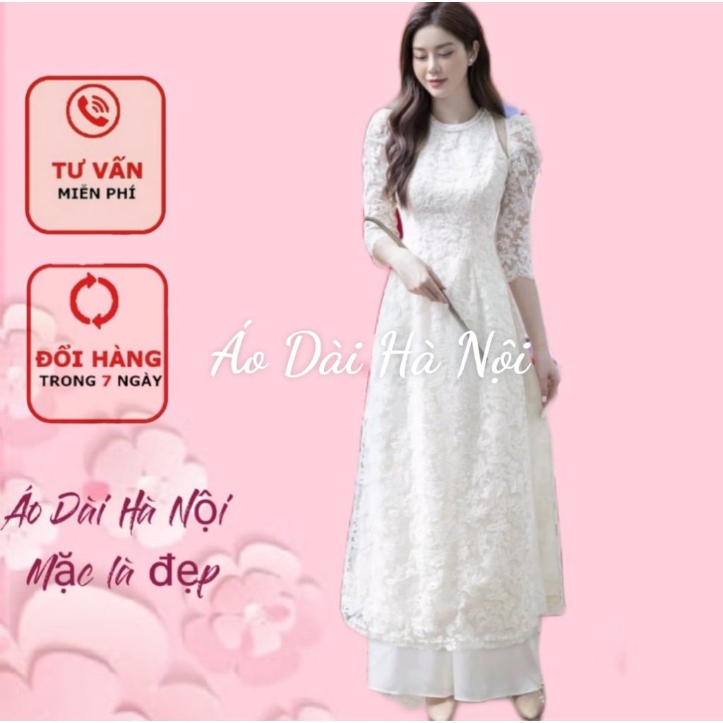 [Giá xưởng} Áo dài ren trắng tay phồng may cách điệu - Áo Dài Hà Nội