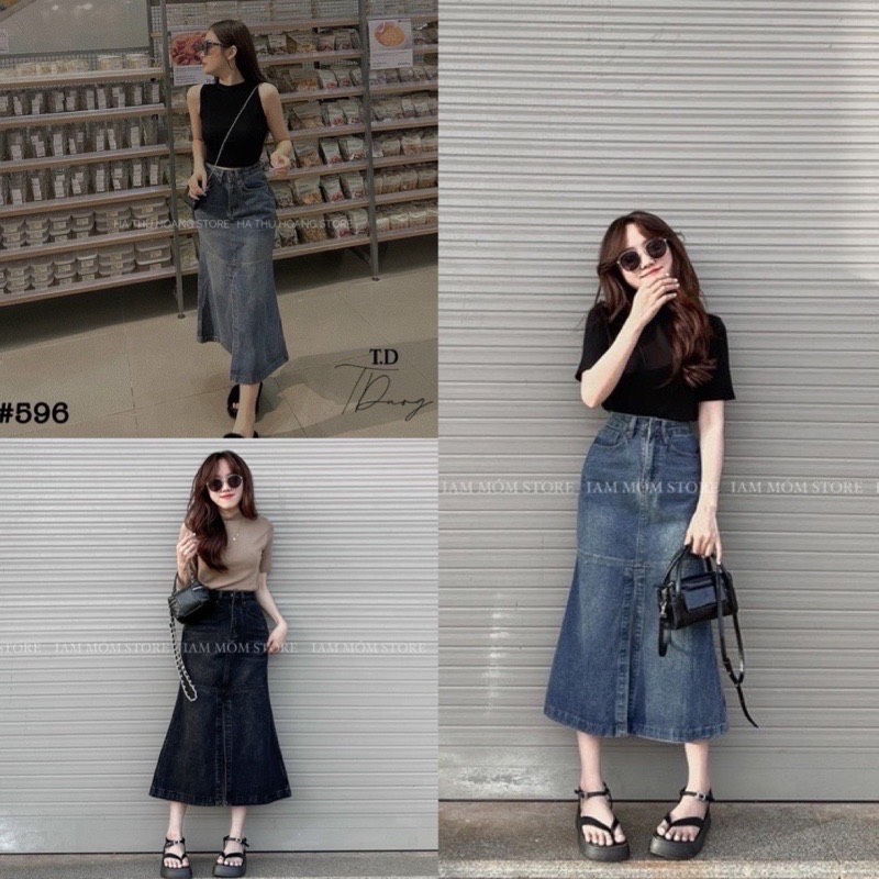 CHÂN VÁY JEANS ĐUÔI CÁ XẺ TRƯỚC