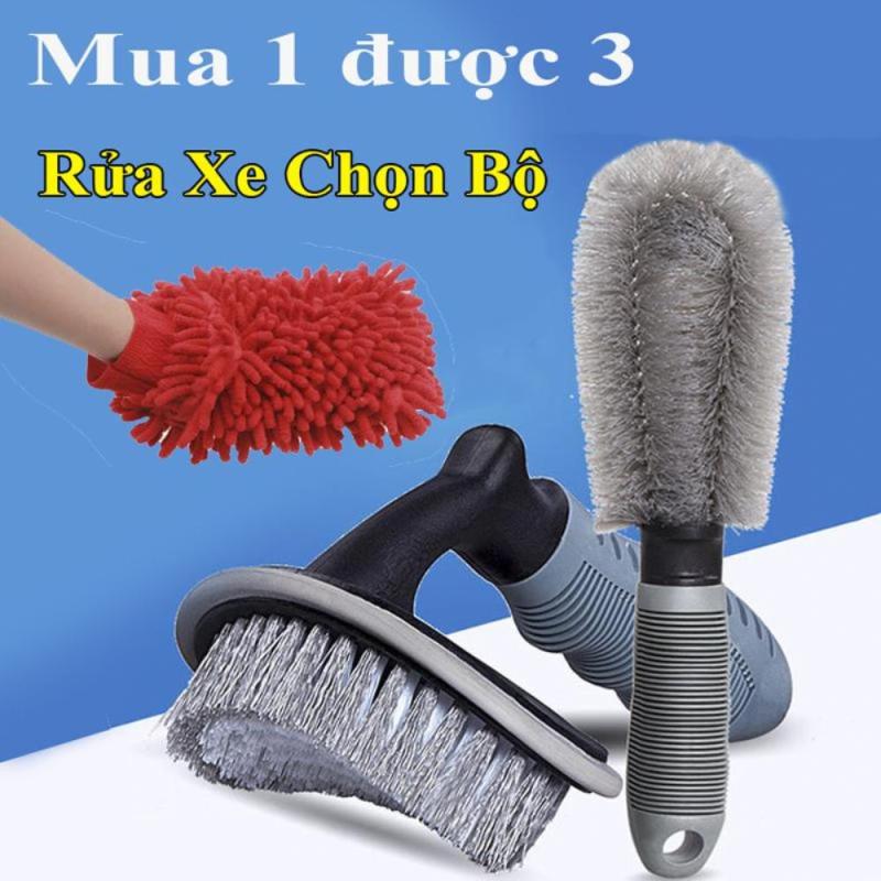 Bộ 3 dụng cụ rửa xe ô tô và xe máy chất liệu PVC chất lượng cao, găng tay hai mặt lông