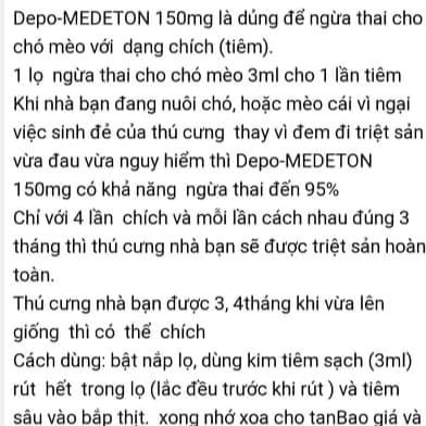 [Giá rẻ] Depo-medeton triệt sản chó mèo cái chai 3ml