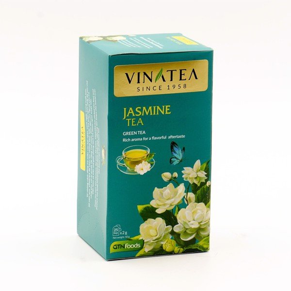 Trà Nhài khối lượng 50g, trà túi lọc hộp 25 túi ướp nhài tự nhiên vị thanh mát dịu ngọt, trà Vinatea