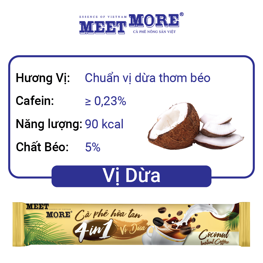 Meet More Coconut Instant Coffee Box (15 Packs/18Gram) - No Hangover, No Insomnia