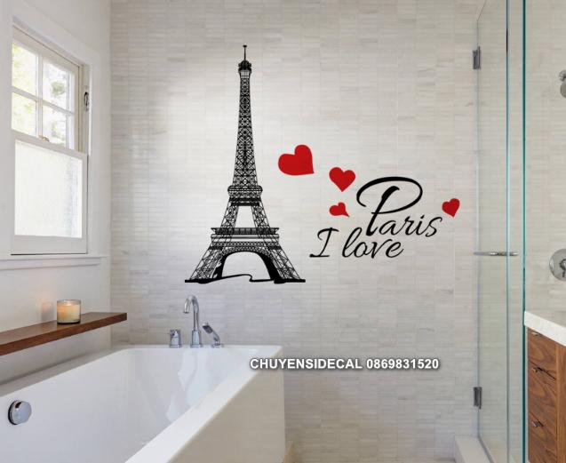 Decal trang trí tường - Tháp Paris Tim đỏ