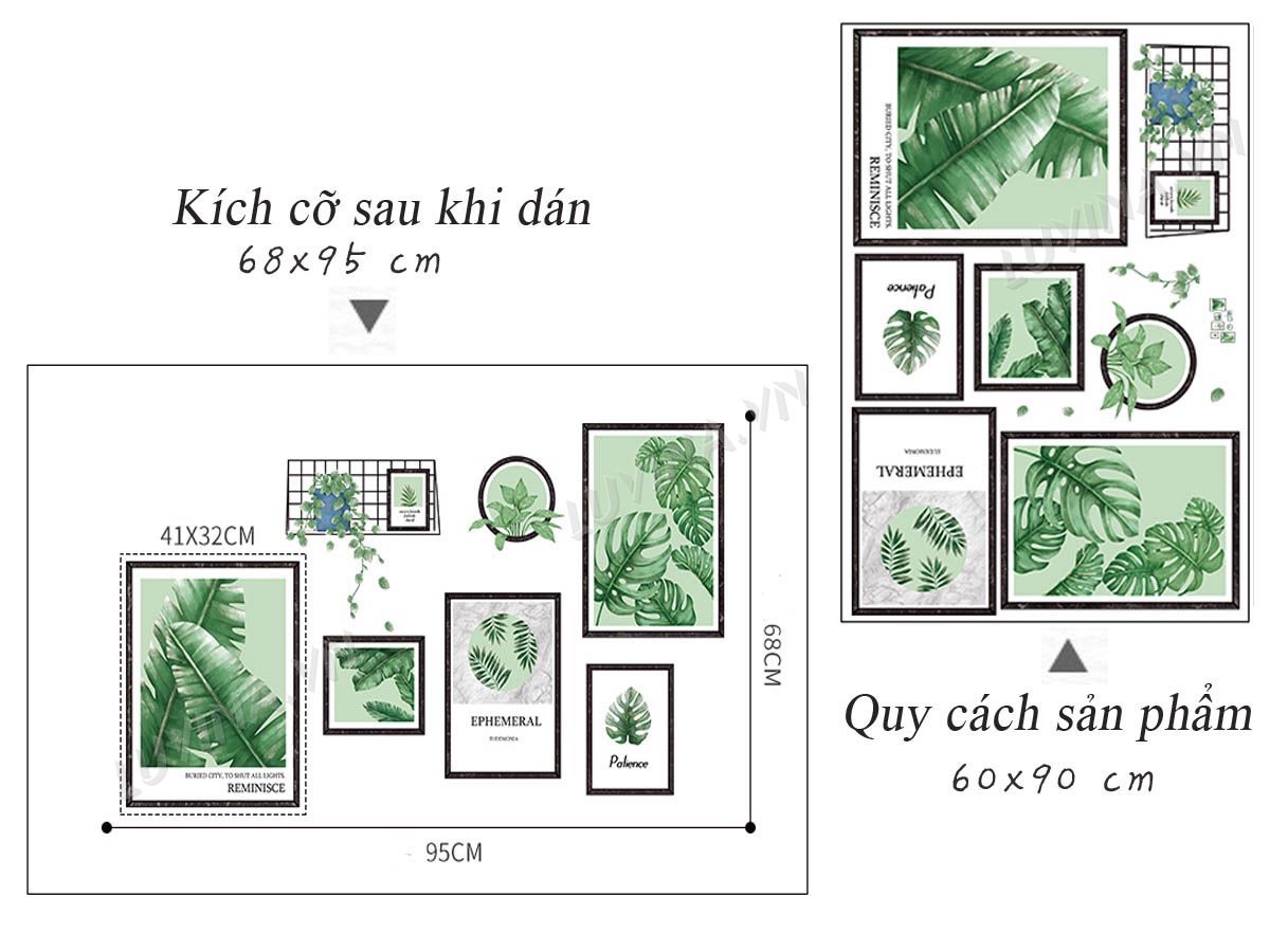 Decal tranh dán tường Khung ảnh lá
