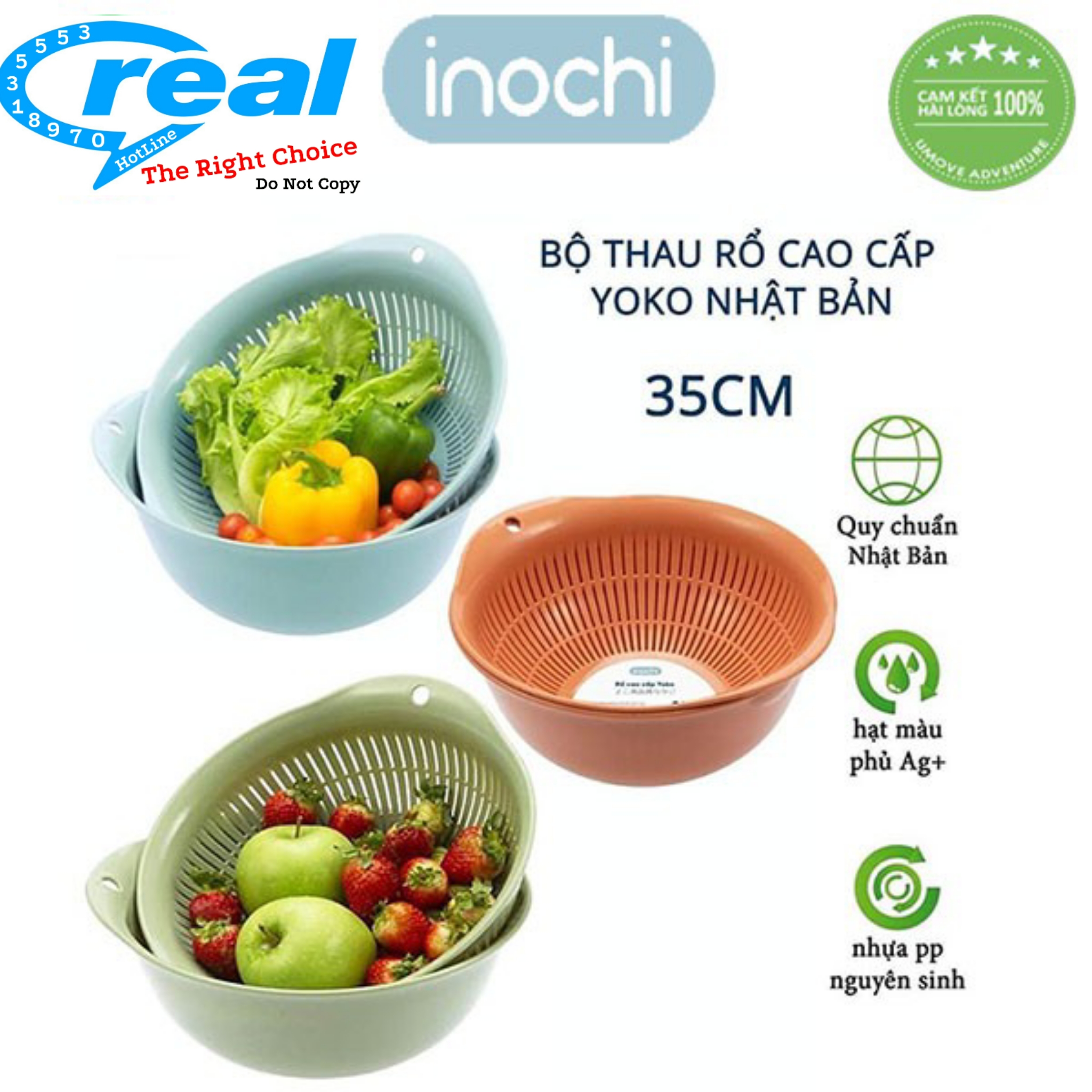Bộ thau rổ nhựa cao cấp inochi YOKO thau kèm rổ thau rổ quay rau
