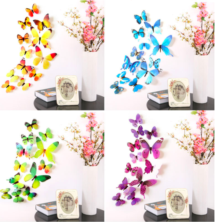 [HCM]Bộ 12 Bướm 3D dán tường trang trí nhà cửa (có sẵn keo dán)