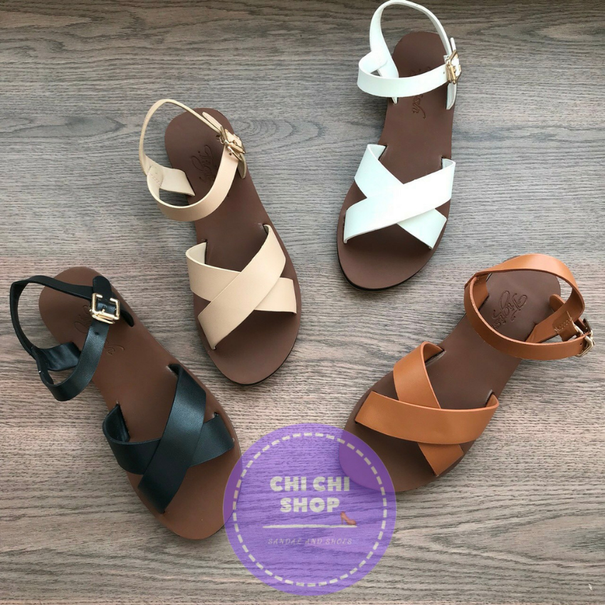 Giày sandal đế thấp quai chéo