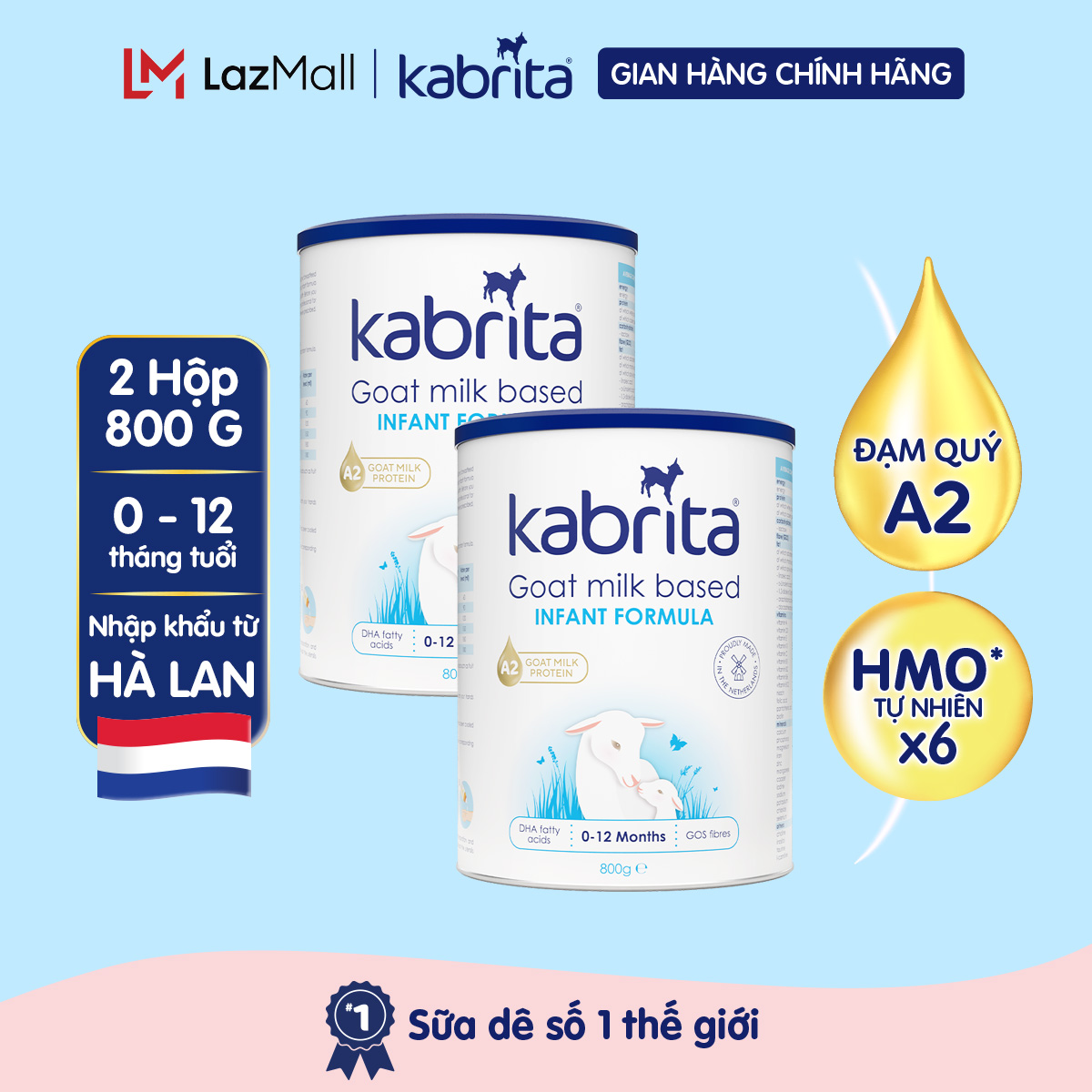 Combo 2 lon sữa dê Kabrita cho trẻ từ 0-12 tháng - Lon 800g