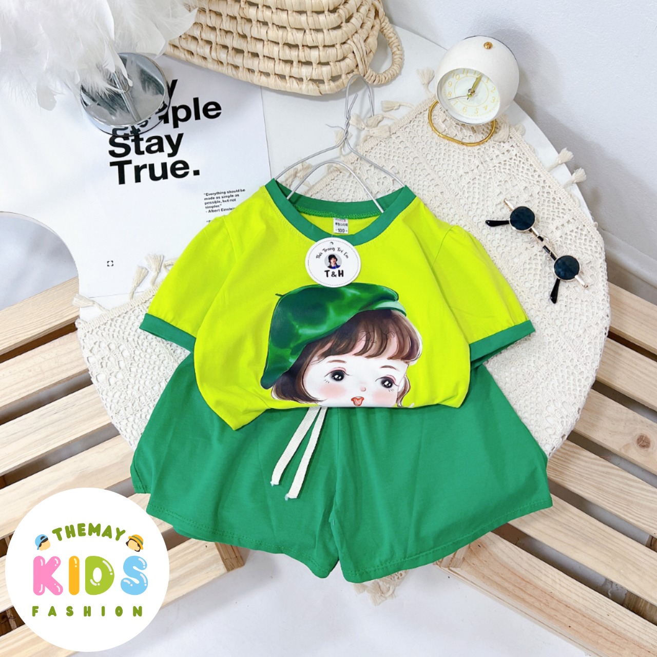 [4 Màu] Đồ bộ bé gái quần đùi phối