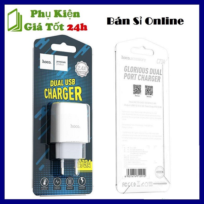 [HCM]⚡ Hỗ Trợ Sạc Nhanh ⚡ Cốc Sạc 2 Cổng USB Hoco C73 2.4A - Củ Sạc Nhanh 2 Cổng USB Hoco C73 Bảo Hành 6 Tháng