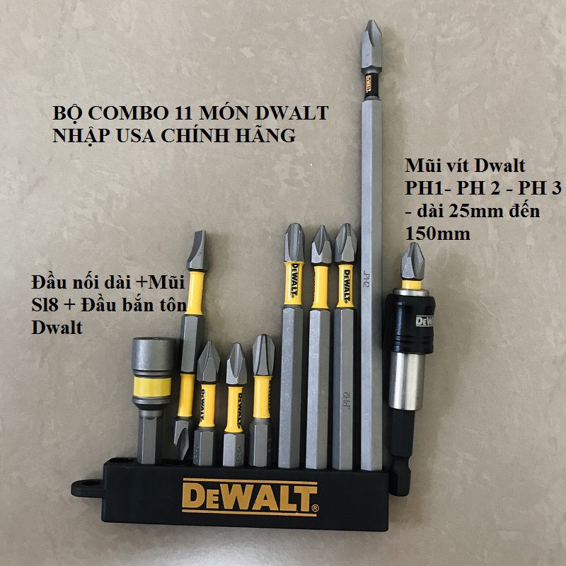 Bộ 10 Mũi Vít DeWalt Chính Hãng Có Từ Tặng kèm đế