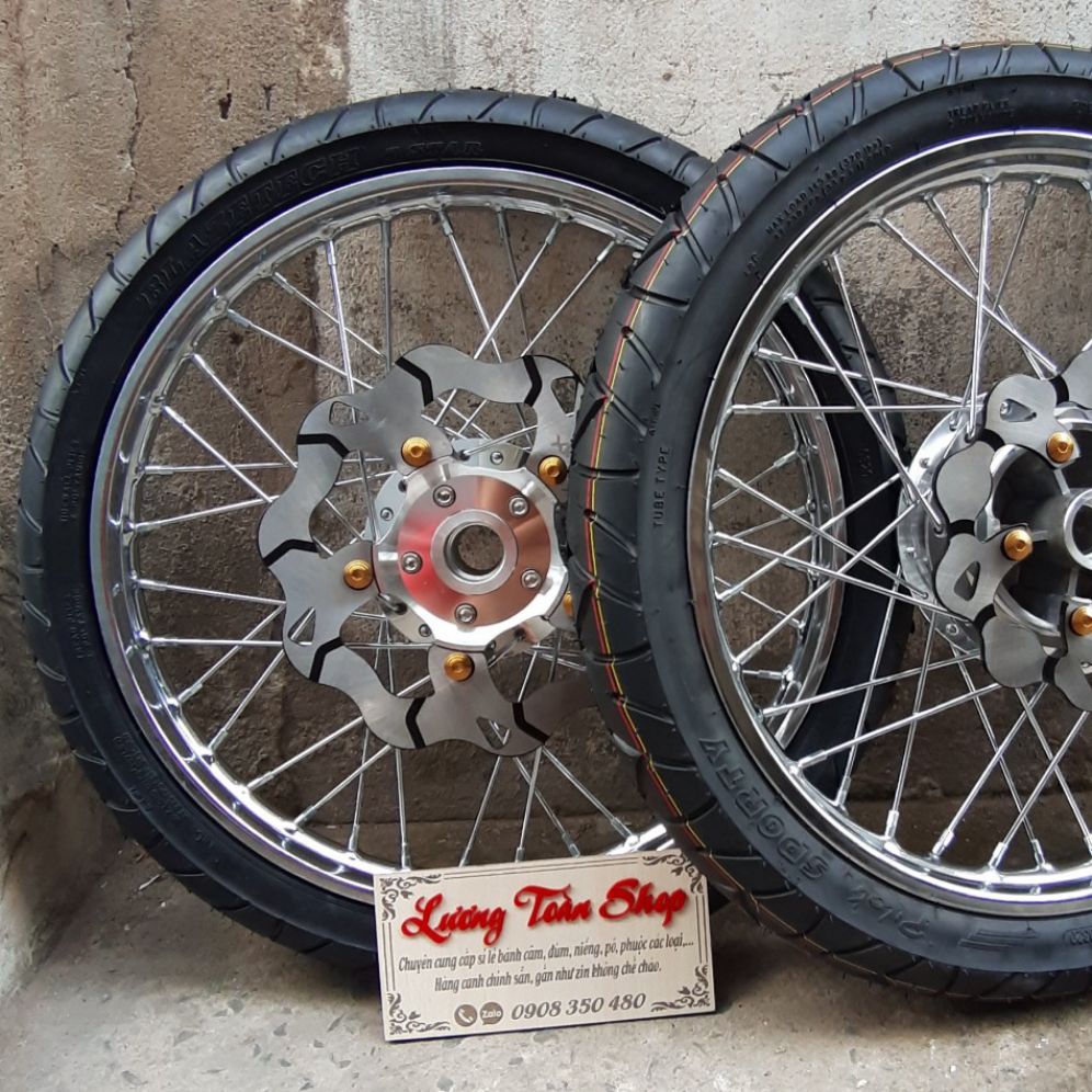 Bánh căm EXCITER 150 căm đùm mạ crom full vỏ ruột BLAZETEGH kèm đĩa ốc trước sau như  hình