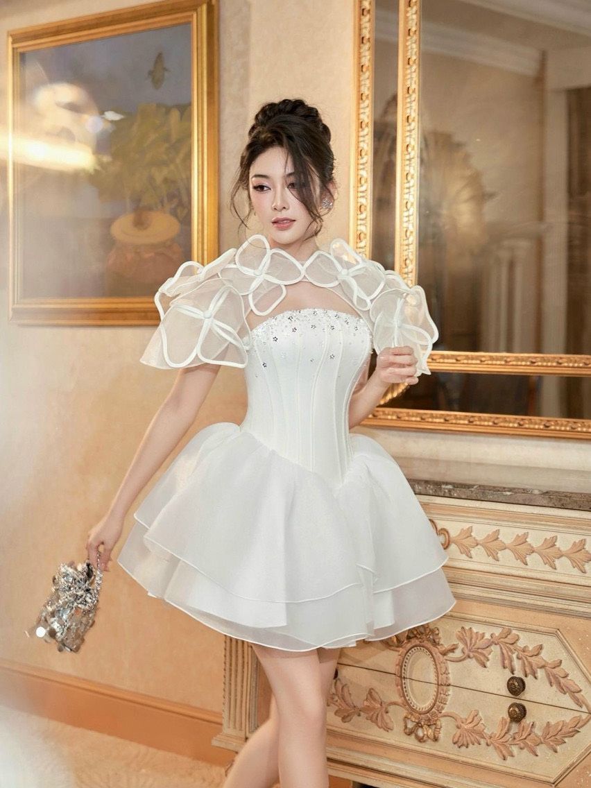 Đầm dự tiệc tripble t dress đinh hoa nổi và cườm đá pha lê -ms118v- size s/m/l
